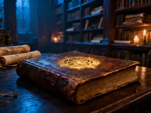 Ozdobny szklany tron w magicznej bibliotece oraz otwarta księga fantasy, wprowadzające w klimat serii „Szklany tron”.